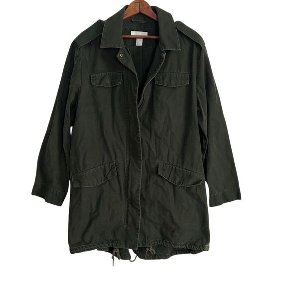H&M Full Zip Snap Collared 100% Cotton Military Jacket Army Green Size 10 - Picture 1 of 9